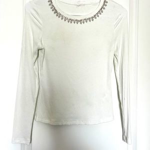 Zara pearl beadead white long sleeve top